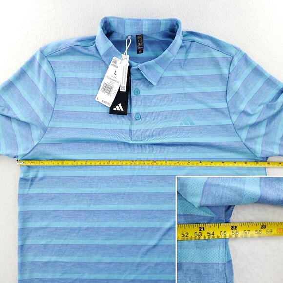 Adidas Golf Polo Shirt 2 Color Striped Stretch Blue Men's Large NWT - Picture 8 of 10